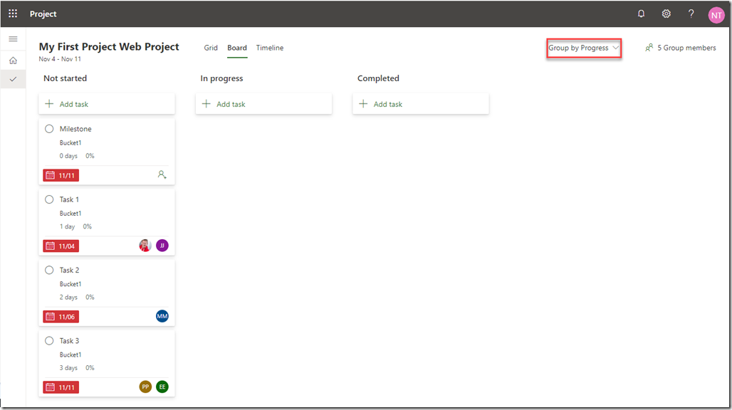 How to use Boards group by Bucket in Project for Web | Nenad Trajkovski