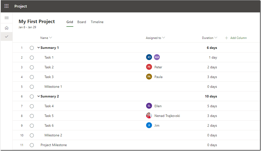 Columns in Grid View–Project for the Web | Nenad Trajkovski
