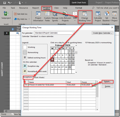 Exception working times in MS PROJECT 2019, and how to use it! | Nenad ...